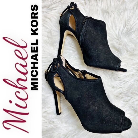 MICHAEL MICHAEL KORS Black Jennings Suede Open Toe Stiletto Booties, Size 8.5 - Picture 3 of 10